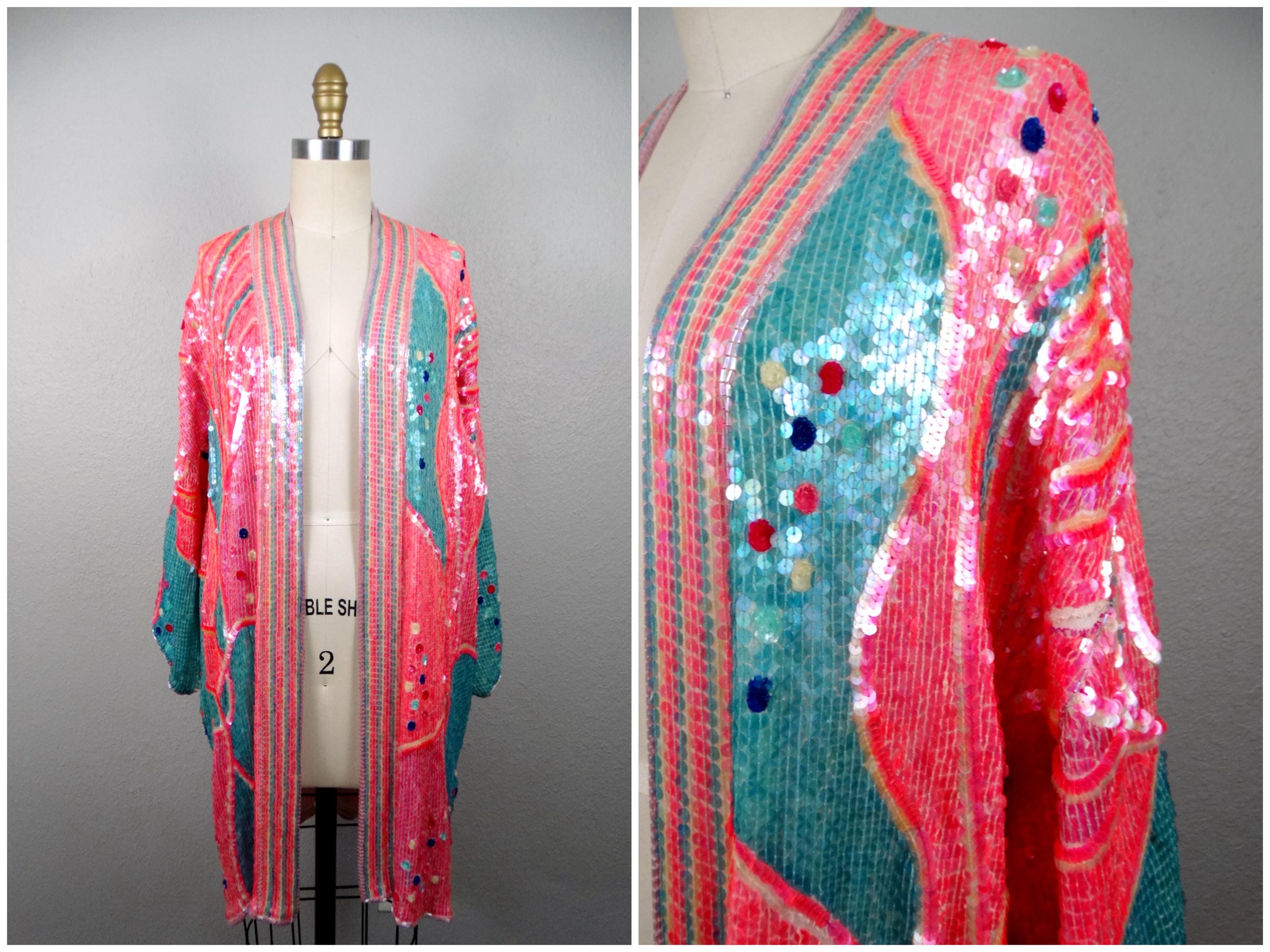 RARE Bubblegum Sequin Duster Coat Bright Pink and Blue Novelty