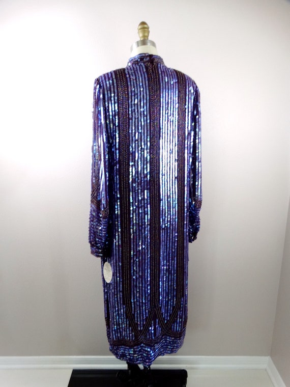 70s Couture Sequin Gown / 1970s Eggplant Dark Pur… - image 5