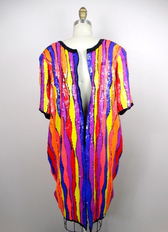 RARE Plus Size Neon Sequined Beaded Dress // Vint… - image 8