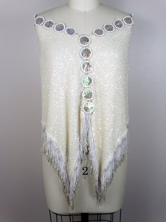 RARE Beaded Fringed Sequined Capelet // Iridescen… - image 2