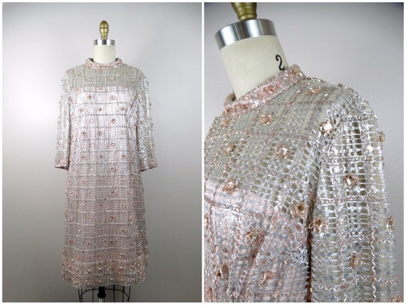 60s Jewel Beaded Blush Couture Dress ‣ Rose Pink … - image 5