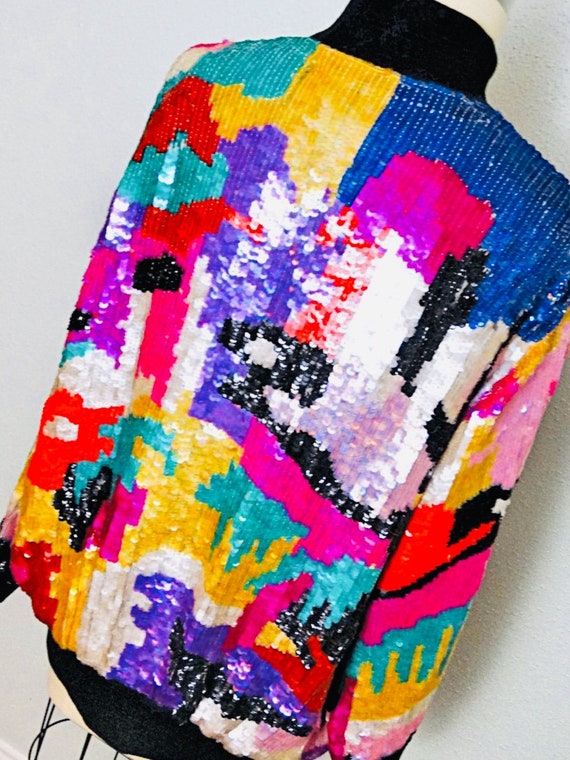 Vintage Sequin Jacket / Bright Sequined Bomber Ja… - image 4