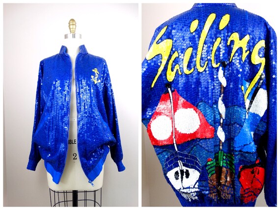 Vintage Novelty Sequin Bomber Jacket // Sailing Se