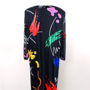 90s Abstract Art Beaded Silk Dress // Hand Embellished Cocktail Dress // Vintage Handmade Party Dress image 8