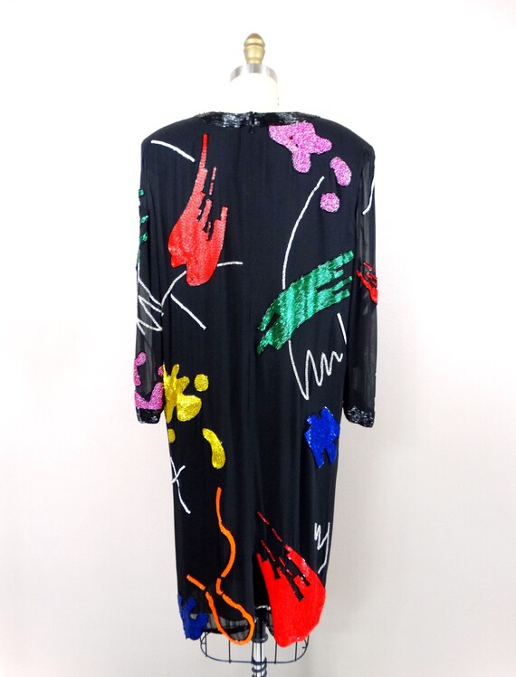 90s Abstract Art Beaded Silk Dress // Hand Embell… - image 8