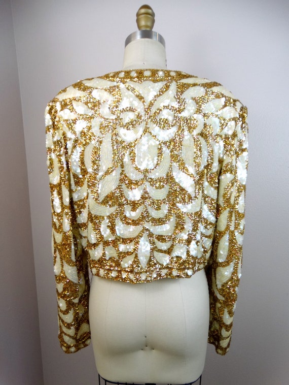 80s Couture Beaded Sequin Bolero Shrug // Iridesc… - image 5