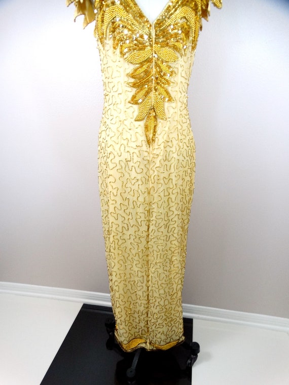 Art Deco Gold Sequin Dress // Vintage Beaded Sequ… - image 8