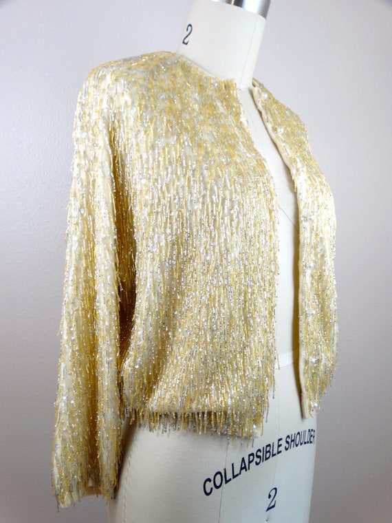 50s Fringe Beaded Cropped Sweater / 1950's 1960’s… - image 3