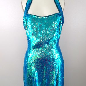 Iridescent Mermaid Sequin Gown / Opalescent Blue Green Chameleon Sequined Dress image 2