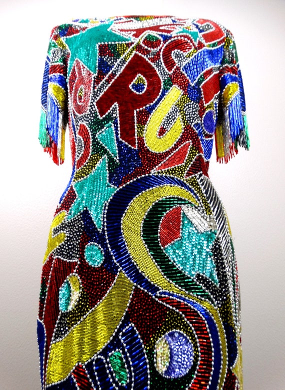 FUNKY Couture Fringe Beaded Dress // Rainbow Sequ… - image 6