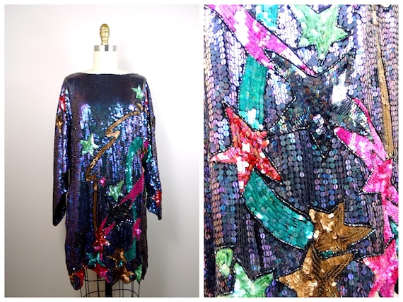 beaded galaxy dress Galaxy Dress Silk Beaded Celestial Astronomy Star Party Dress Size Small