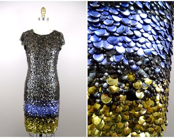 Oscar de la Renta Paillette Dress / Vintage Designer Sequin Dress - Made in USA