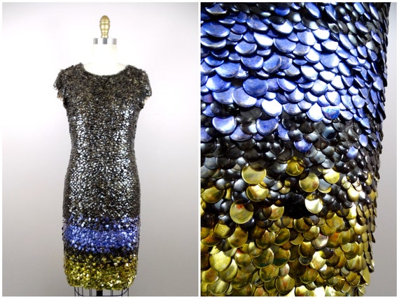 Oscar De La Renta Paillette Dress / Vintage Designer Sequin Dress - Made in  USA - Etsy