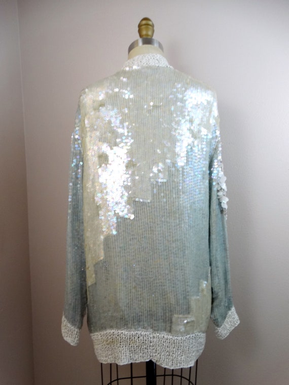 70s Iridescent Sequin Beaded Long Cardigan // Pas… - image 5