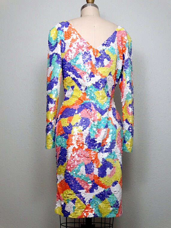 M/L Pastel Sequin Dress // Bright & Colorful Sequ… - image 4