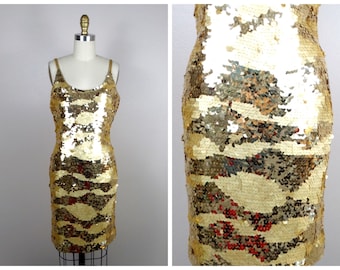 Golden GLAM Sequined Dress // Gold Sequin Embellished Mini Dress // Gold Sequined Bodycon Dress