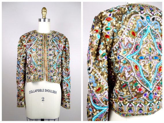 RARE Jewel Encrusted Designer Bolero / Ornate Gol… - image 8