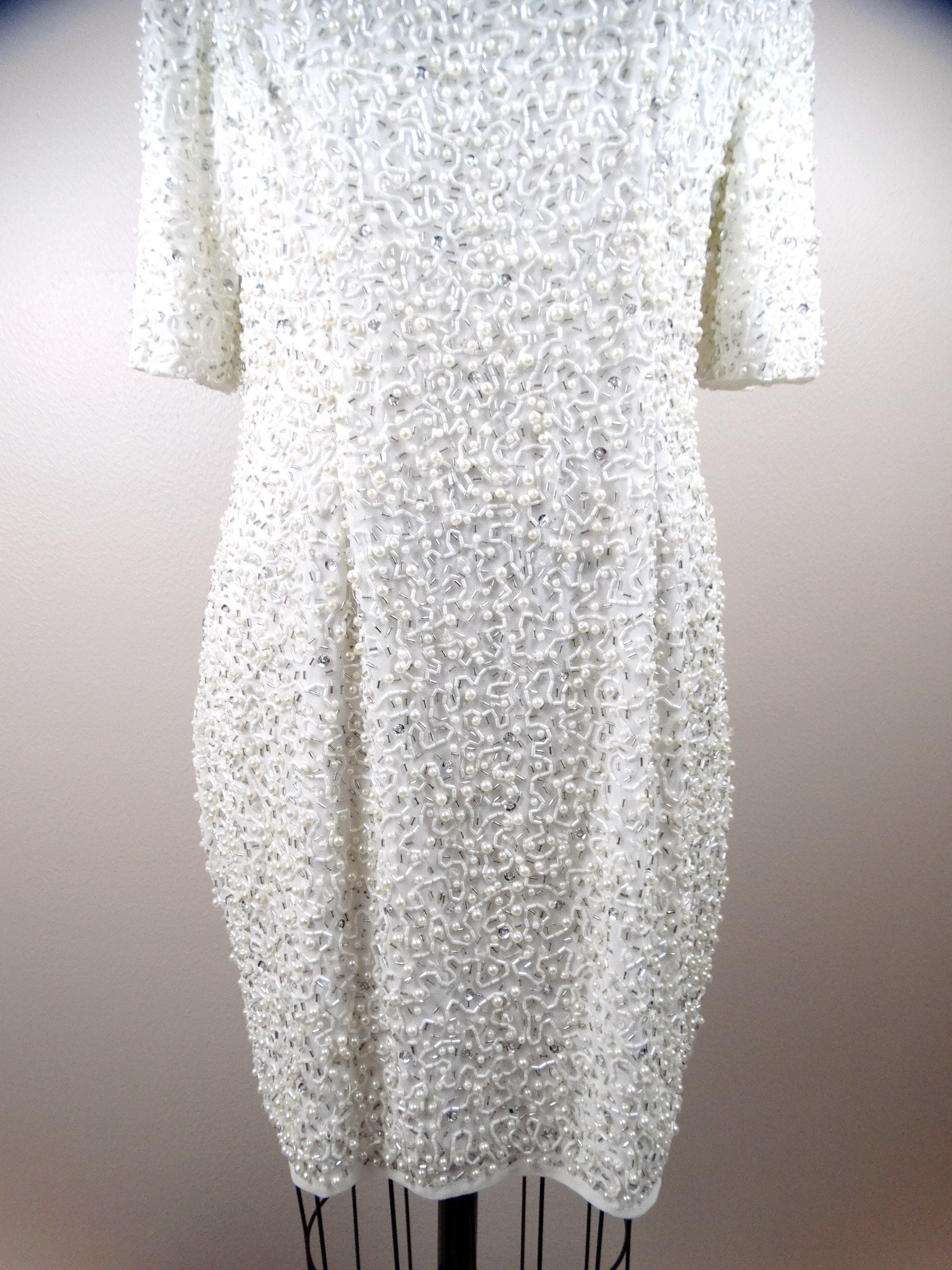 beige dress and red shoes Tika Cabaret Dress Side Sheer Pearl Beaded Sleeveless Waist-Cinching T main image 1