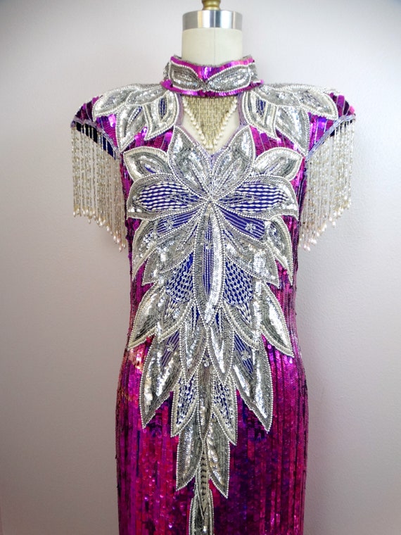 BRIGHT Fuchsia Sequined Pageant Gown ‣ Magenta Pi… - image 2