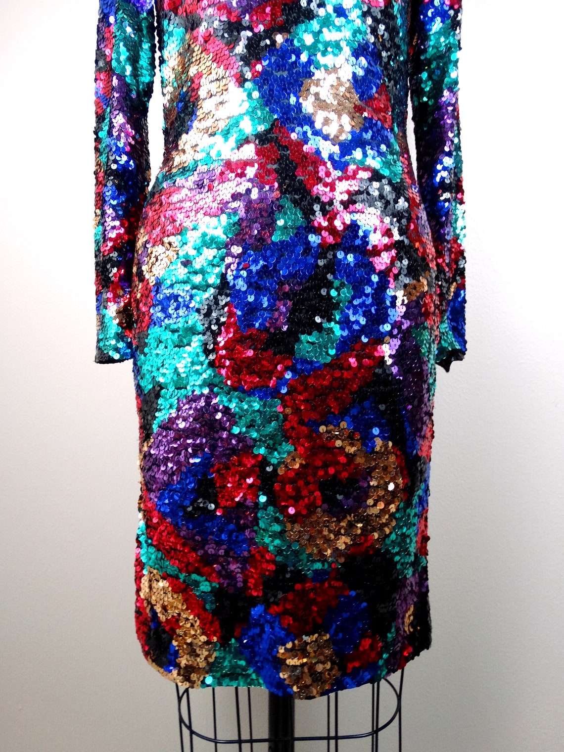 Oleg Cassini Sequined Cocktail Dress // Sequin Embellished Etsy