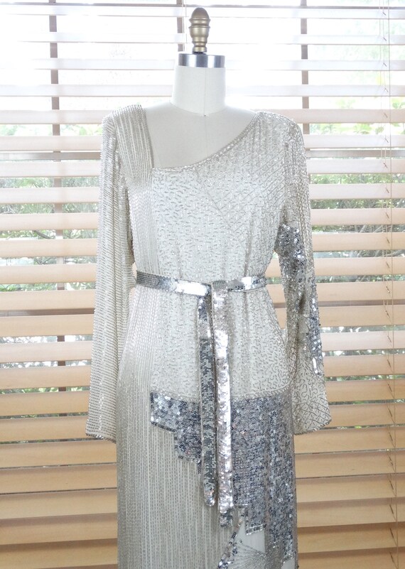 Hand Beaded Silk Gown // Vintage Sequin Embellish… - image 4