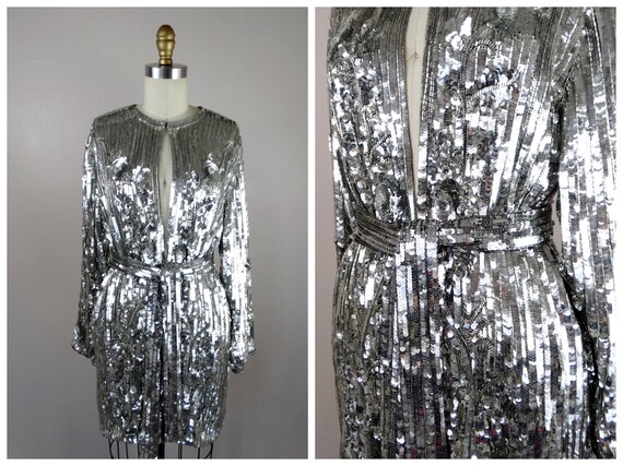 Flashy Sequin Open Top / Mirror Silver Sequined E… - image 7