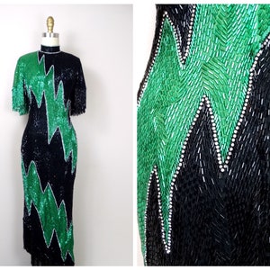 SEHR SELTENES Couture Perlenfransenkleid // SCHWER verziertes Vintage Salsa Tanzen Ballkleid // SCHWERES Trophy Kleid aus Perlenstickerei