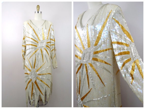 VTG Art Deco Beaded Dress // Vintage Couture Glam 