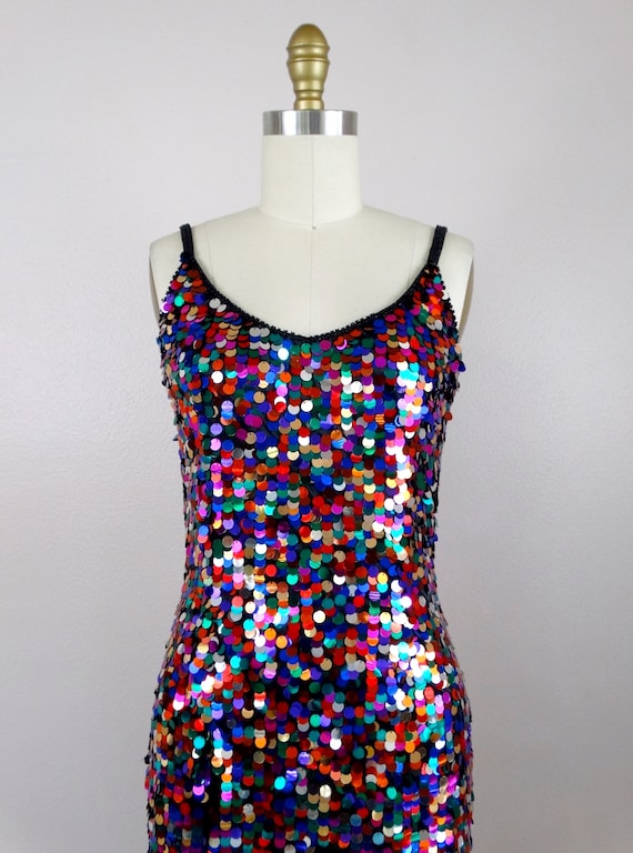 S/M Confetti Sequined Dress // Rainbow Paillette … - image 4