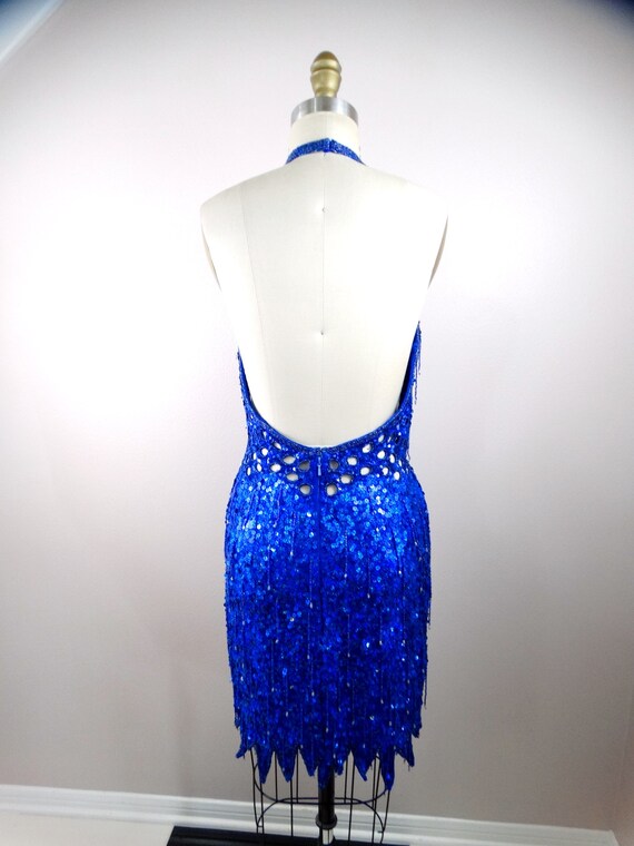 Royal Blue Fringe Beaded Dress / All over Fringed… - image 6