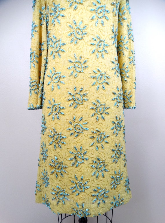 60s Mod Embellished Lace Dress // 1960s Mustard Y… - image 5