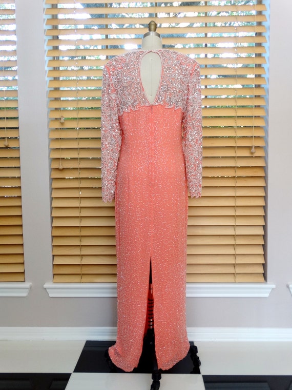 80s Pastel Peach Sequin Embellished Gown // 1980'… - image 5