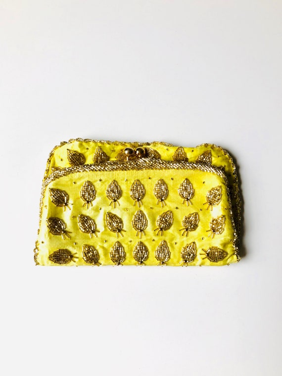 40s 50s Art Deco Beaded Clutch // Yellow and Gold 