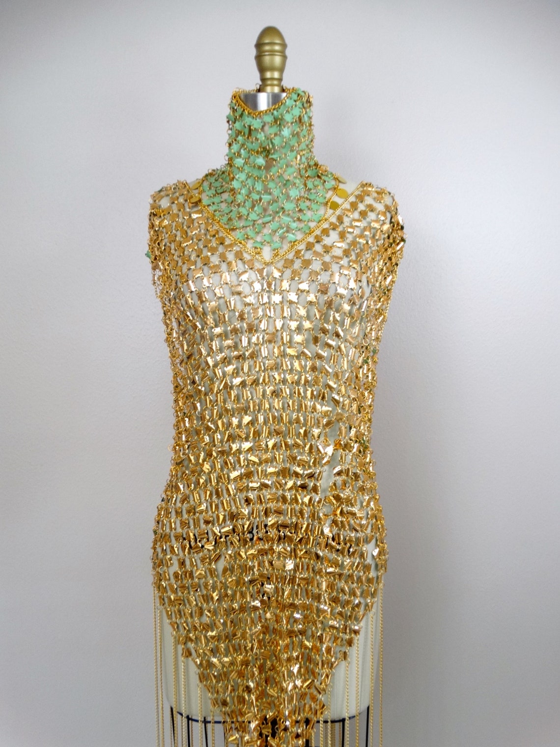 Vintage Chain Mail Dress // Light Metal Discs Mesh Dress // Etsy