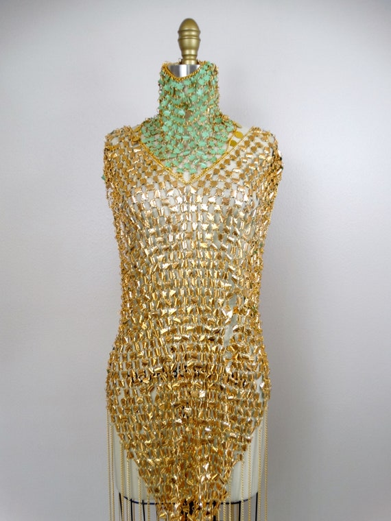 Vintage Chain Mail Dress // Light Metal Discs Mes… - image 2