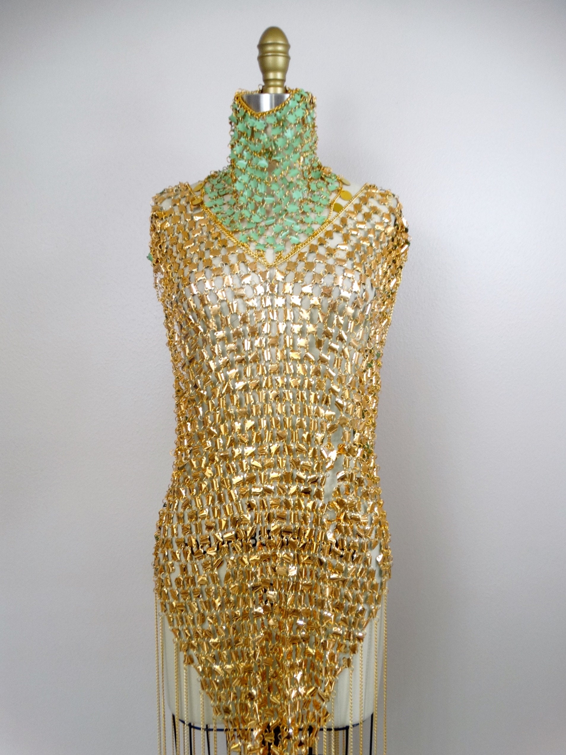 Vintage Chain Mail Dress // Light Metal Discs Mesh Dress // Etsy