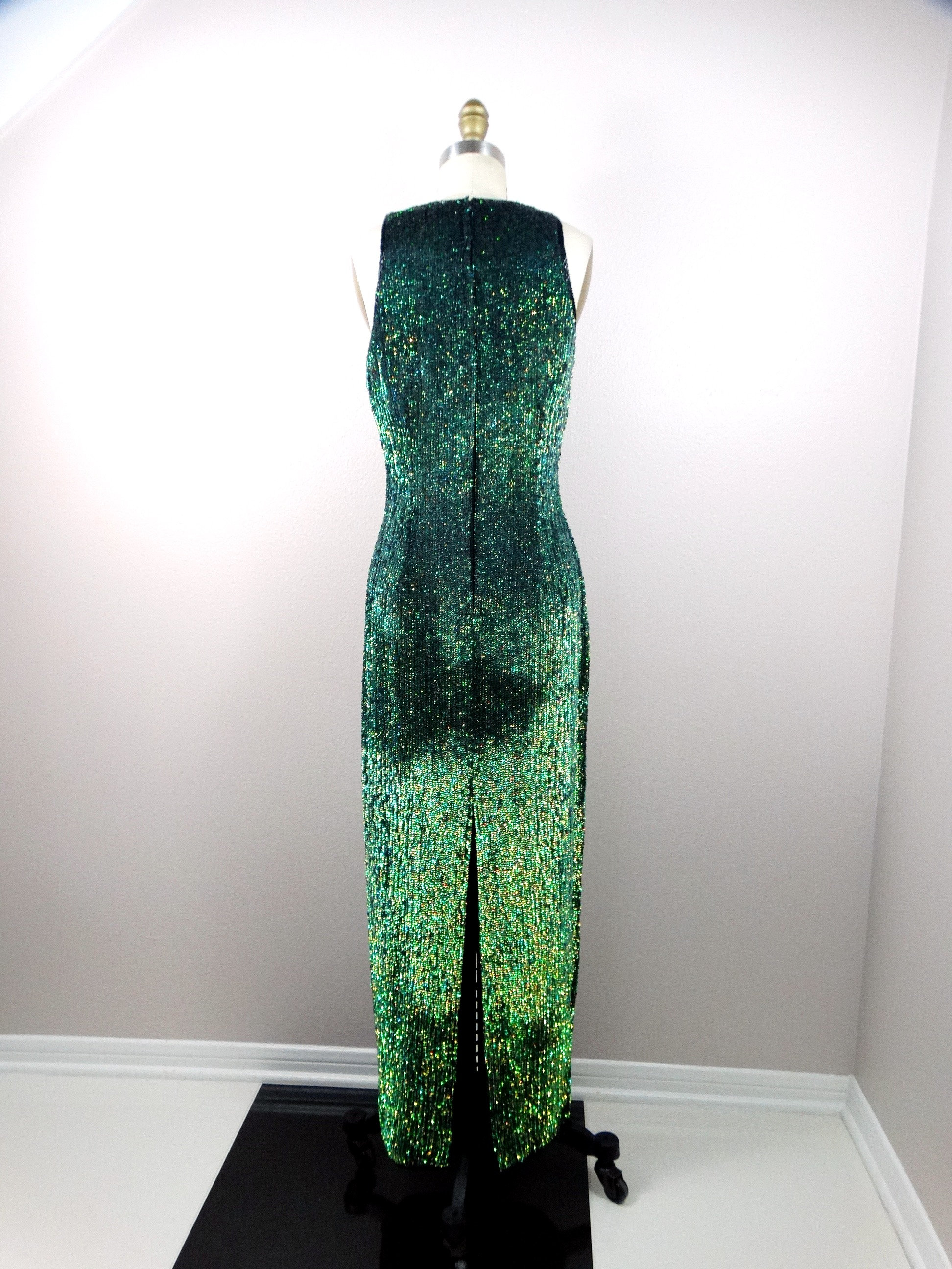green iridescent dress Jovani 22811 size 14 Green Prom Dress V Neckline iridescent sequins lo