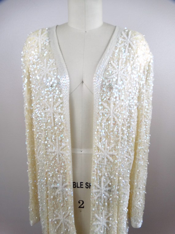 Intricate Pearl Beaded Iridescent Sequined Long S… - image 2