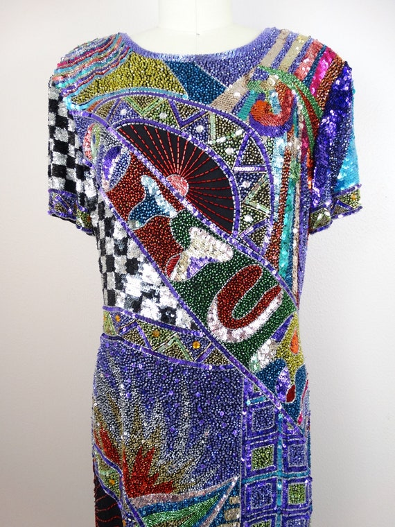 Bright Sequined Vintage Glam Dress / RARE Retro R… - image 2