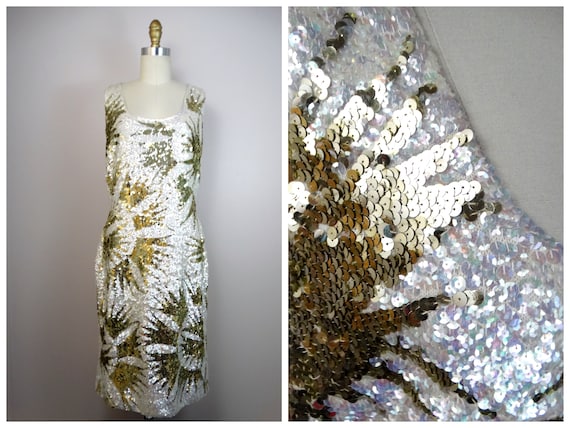 slim fit dress slacks 1960s Ivory Knit Body Con Dress with Iridescent Sequins – THE WAY WE WORE