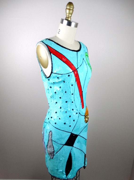 XS/S Abstract Art Sequin Dress / Geometric Sequin… - image 4