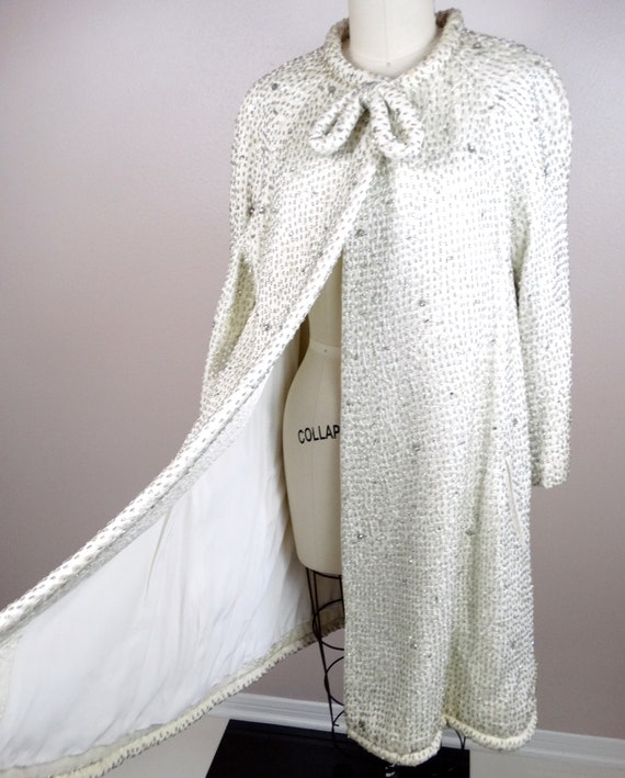 50s 60s Couture Crystal Beaded Bridal Swing Coat … - image 9