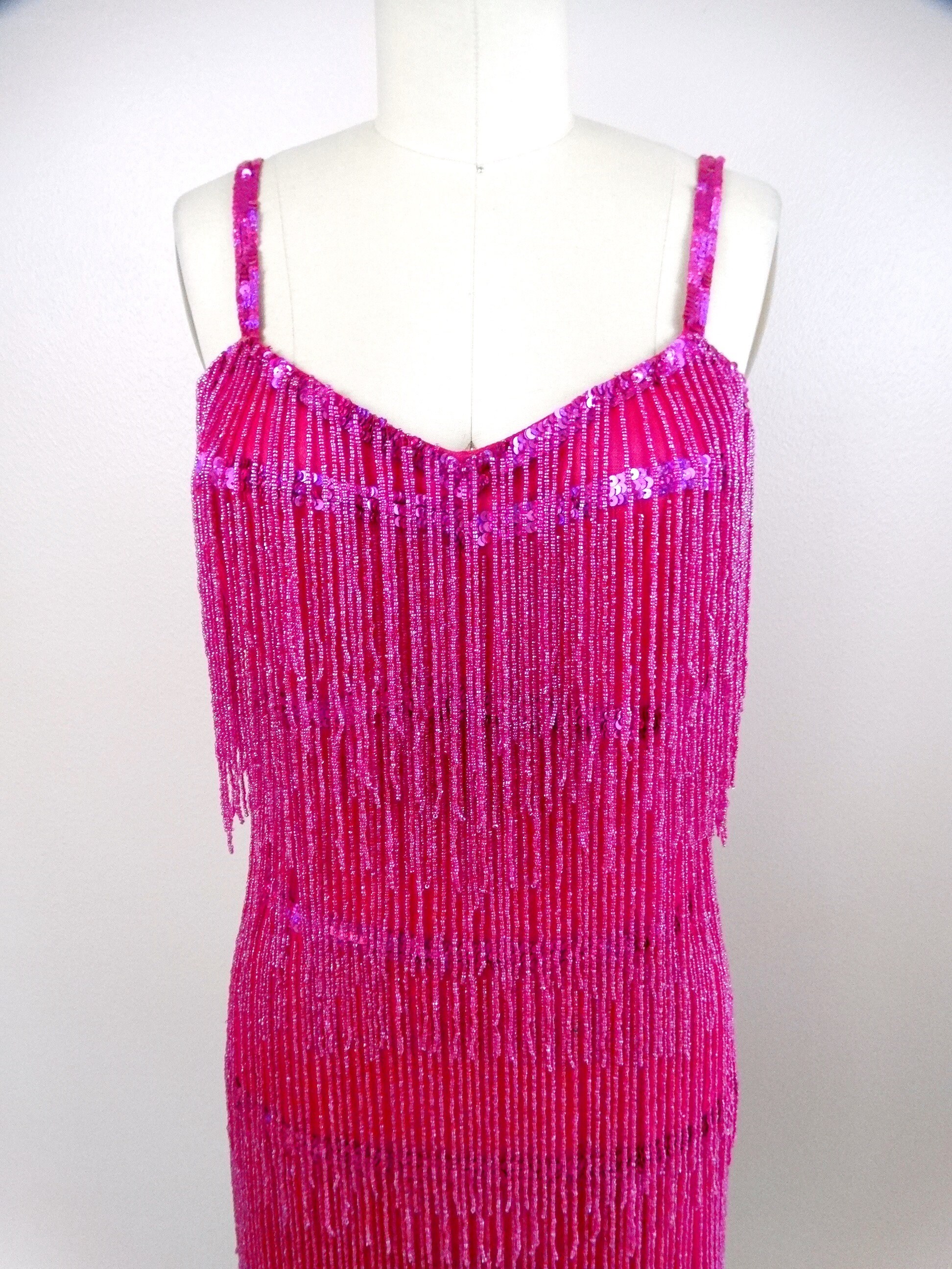 hot pink fringe dress BamGleam Hot Pink Halter Bodycon Dress Women's Wedding Guest Cocktail Midi Slim Fit Knitted Fabric Tassel Hem Colorblock Sexy Vacation Beach,M