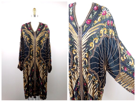 Art Deco Sequin Embellished Overcoat // Gold Bead… - image 10