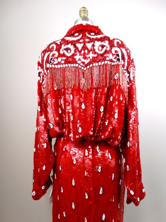 LILLIE RUBIN Sequined Fringe Beaded Jacket / Band… - image 3