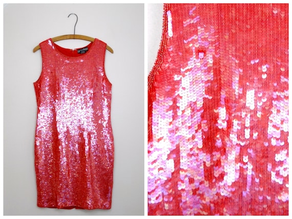Vtg Silk Sequin Dress // Raspberry Red Sequined Be