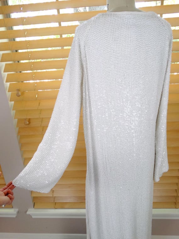 HEAVILY Beaded Sequined Wrap Gown / White Sequin … - image 9