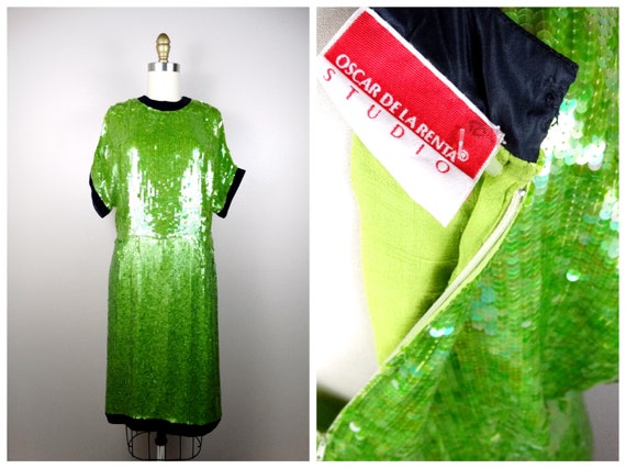 Designer Couture Sequined Dress by Oscar De La Renta / Mod - Etsy