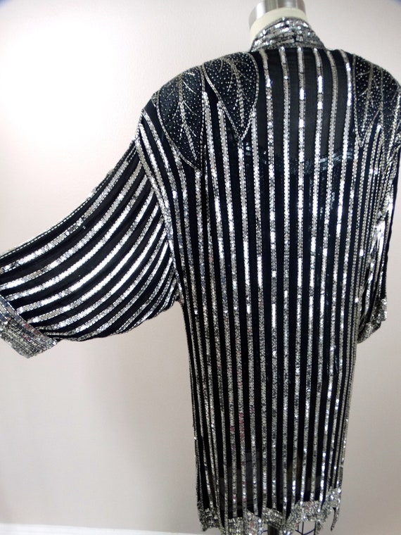 VTG Beaded Silk Sequined Kimono and Top / Black a… - image 6