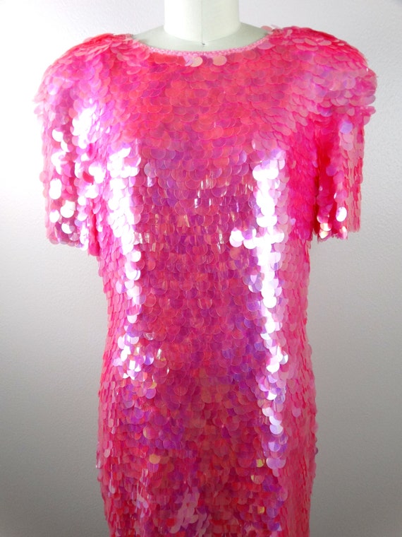 S/M Pink Paillette Sequined Dress // Pastel Pink … - image 2